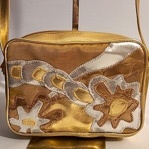 Bag gold silver bronze floral vegan leather mesh micro crossbody Classic